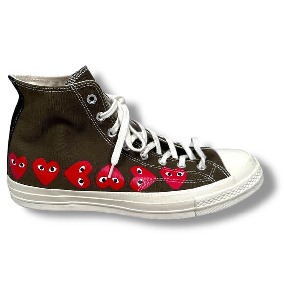 Converse x Comme Des Garsons Chuck 70 Hi Multi Heart Men’s 11 Women's 13 Olive - Picture 1 of 8